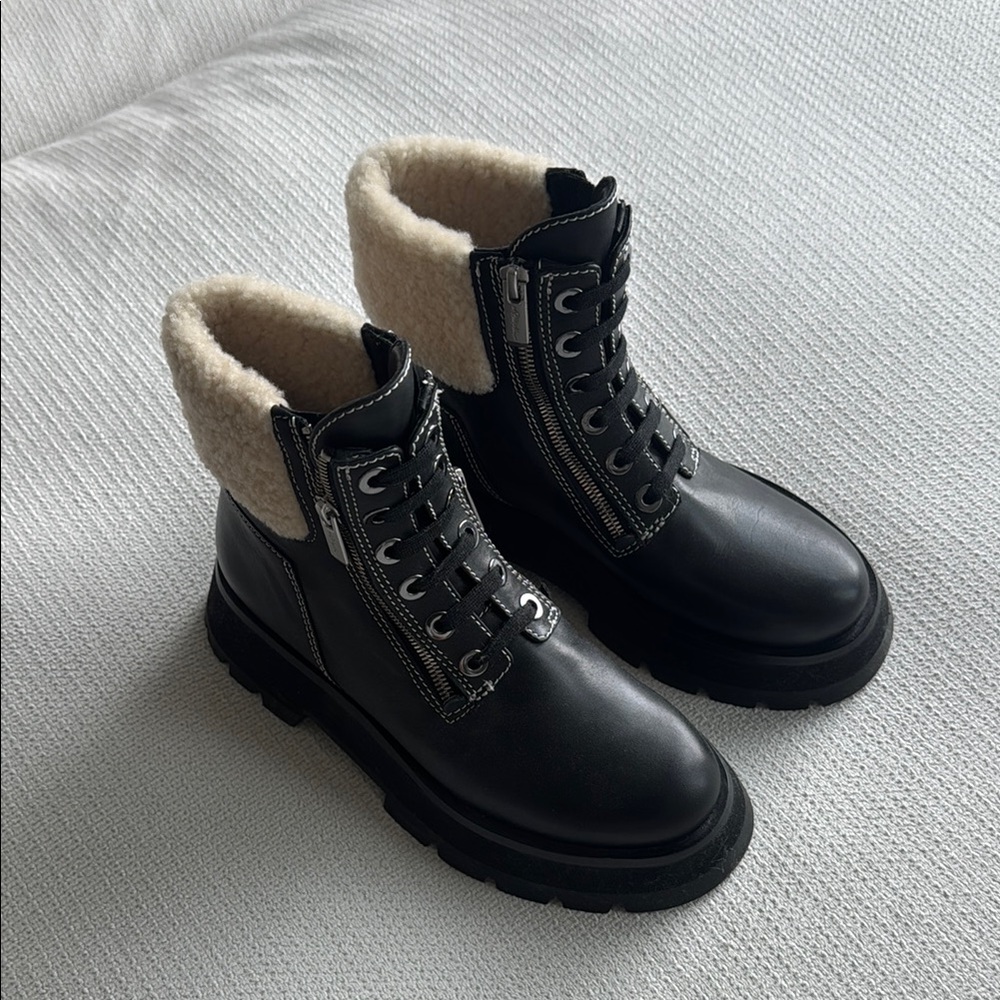 Black Leather Ankle Boots with Cream Lining